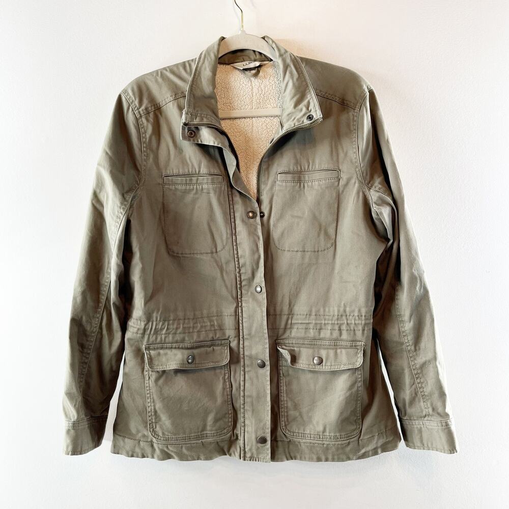 L.L. Bean Sherpa Lined Field Utility Anorak Jacket Dusty Olive Green Medium - Picture 2 of 6